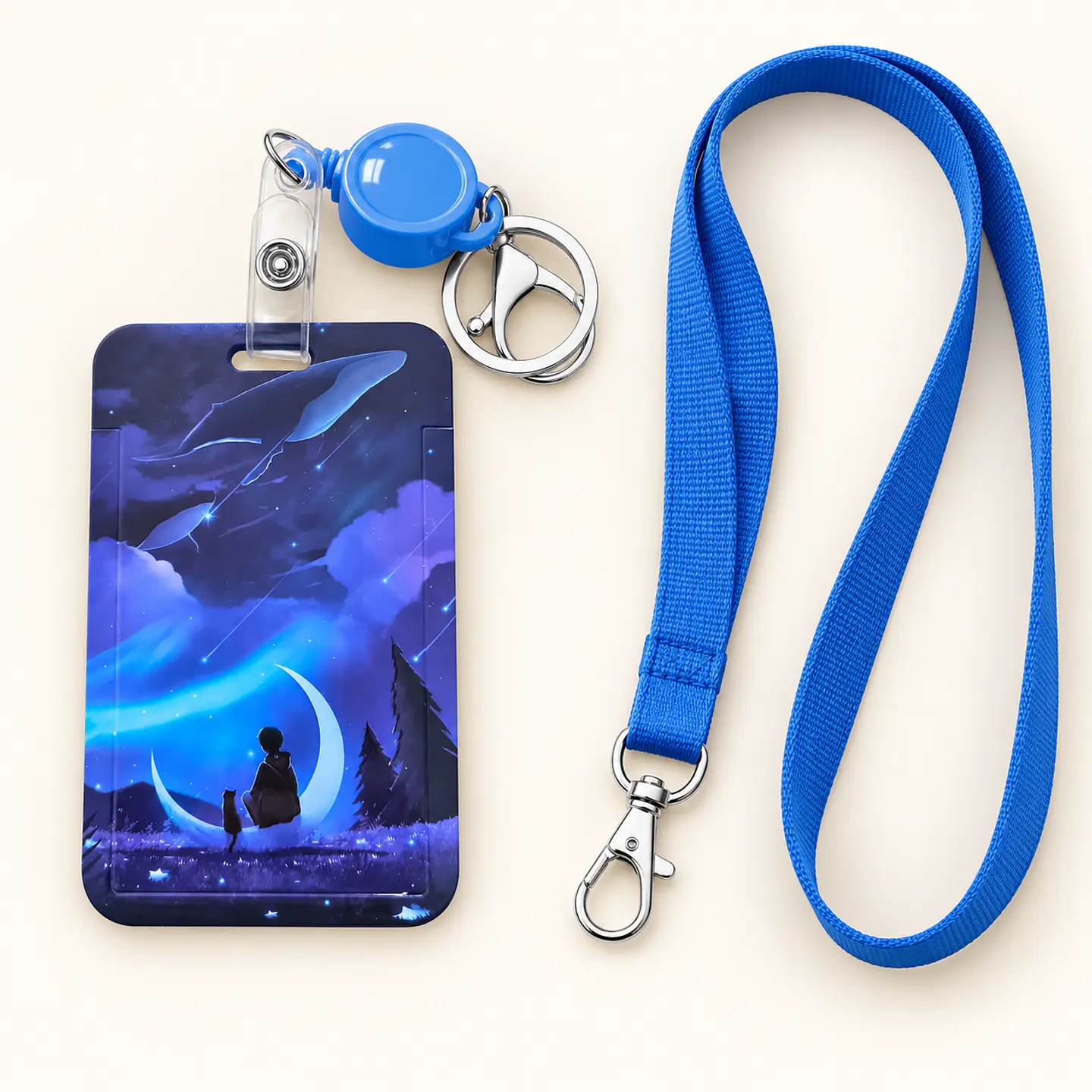 Portacredencial ilustrado con broche retráctil y lanyard 4