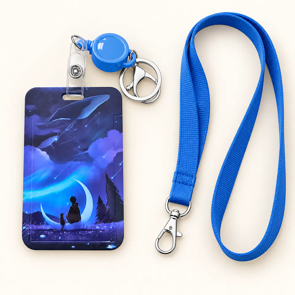 Portacredencial ilustrado con broche retráctil y lanyard 4