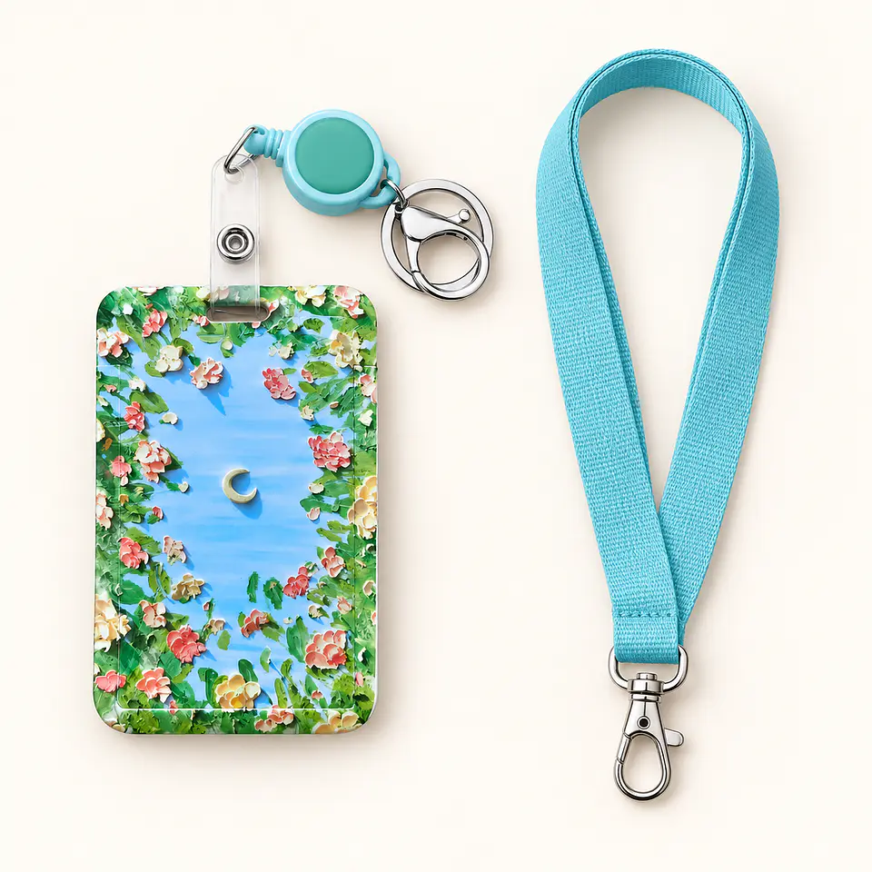 Portacredencial ilustrado con broche retráctil y lanyard 5