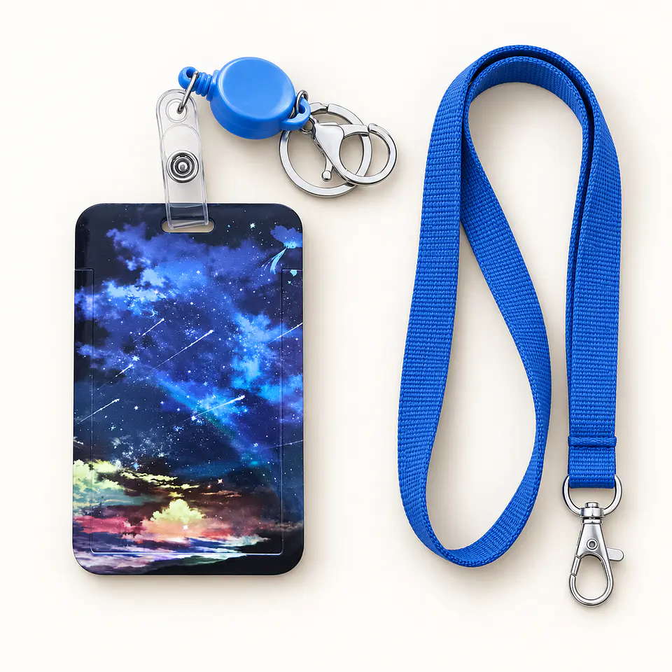 Portacredencial ilustrado con broche retráctil y lanyard 6