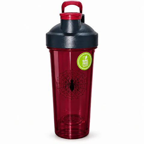 Botella roja diseño araña con tapa