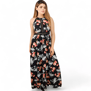 Vestido Halter Negro Floral Sofia