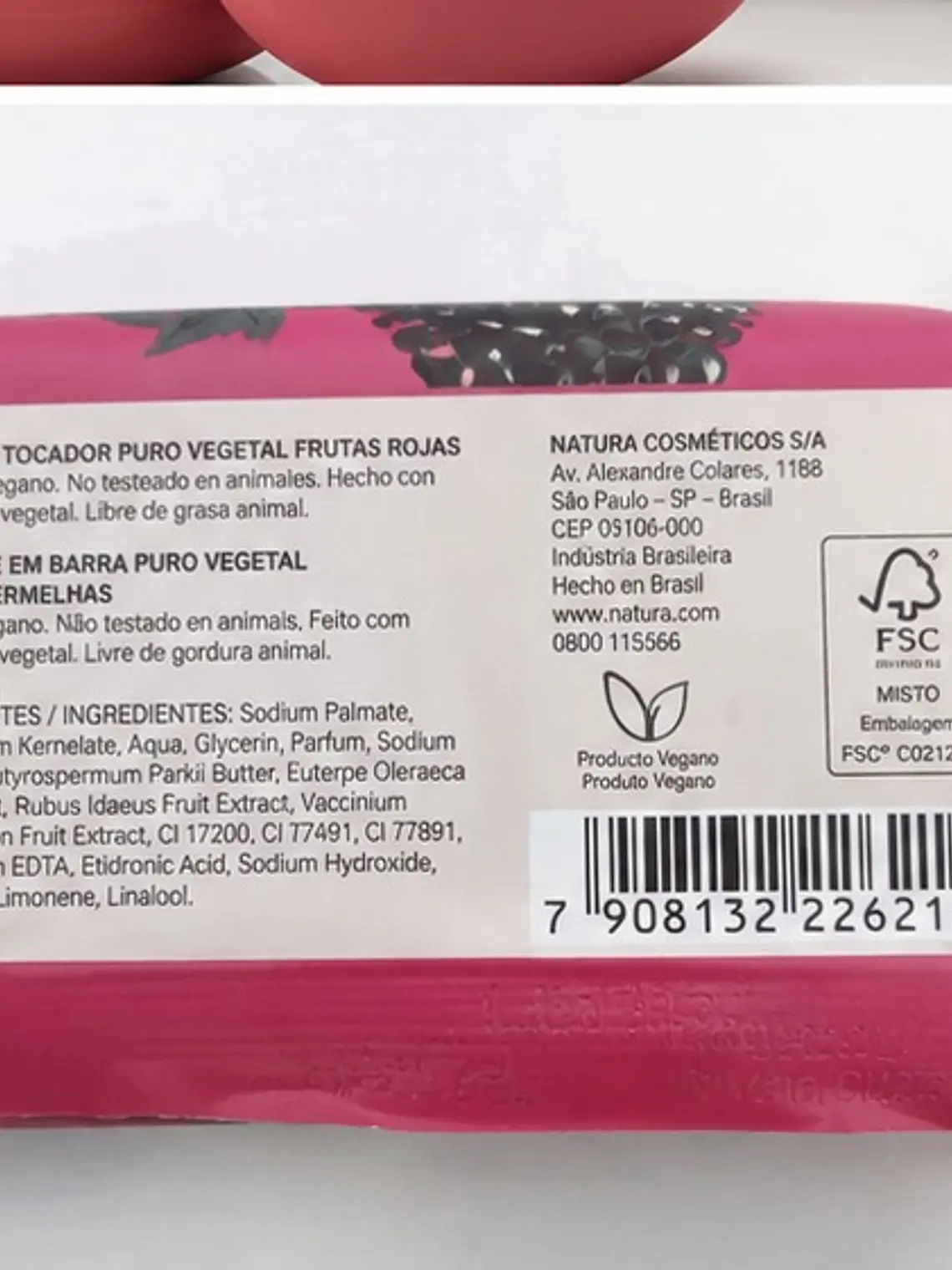 Jabón de tocador puro vegetal frutas rojas 4