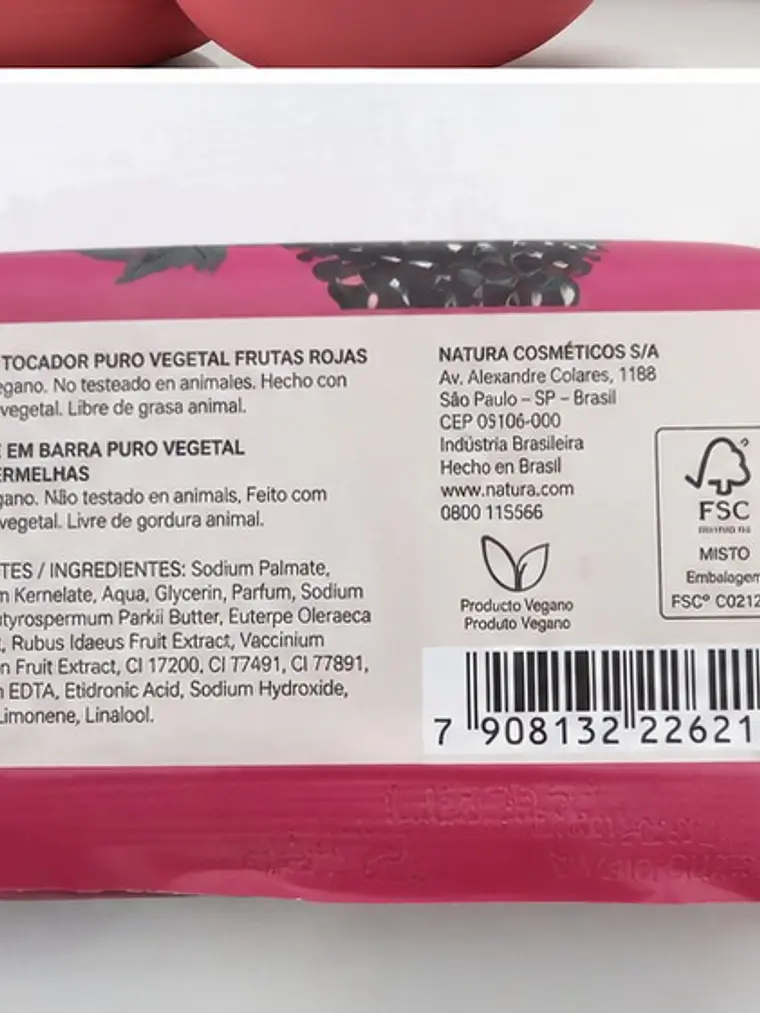Jabón de tocador puro vegetal frutas rojas 4