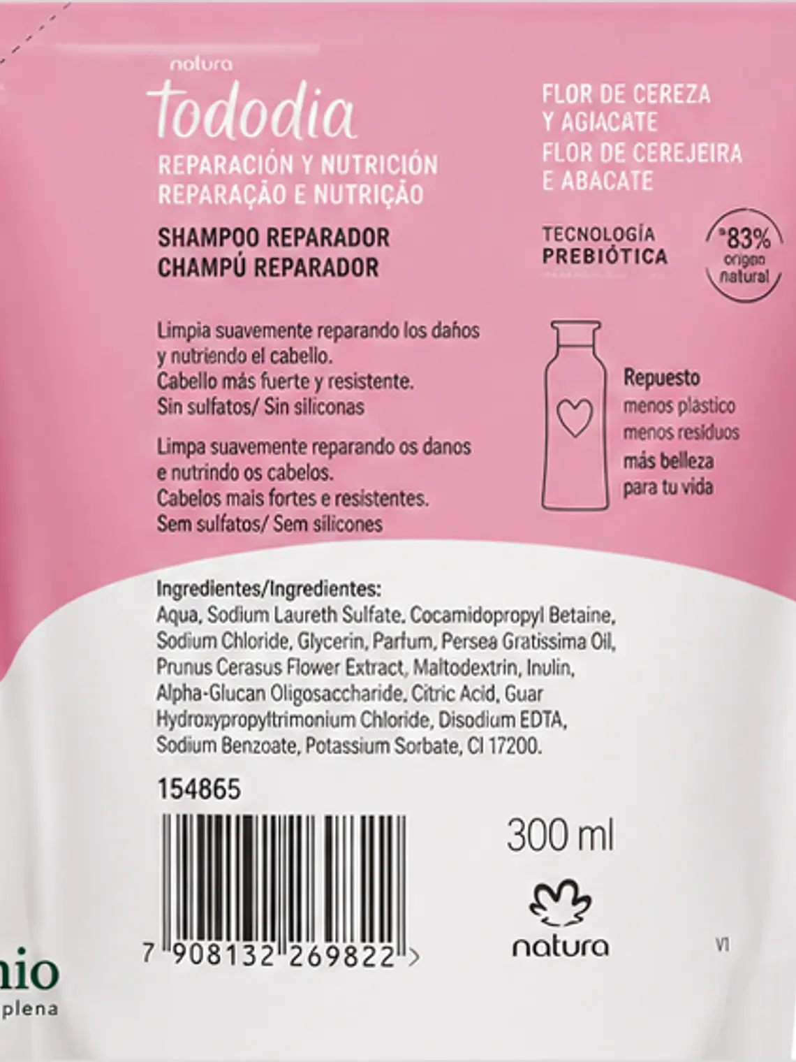 Repuesto Shampoo Reparador Flor de Cereza y Aguacate 300 ml 4