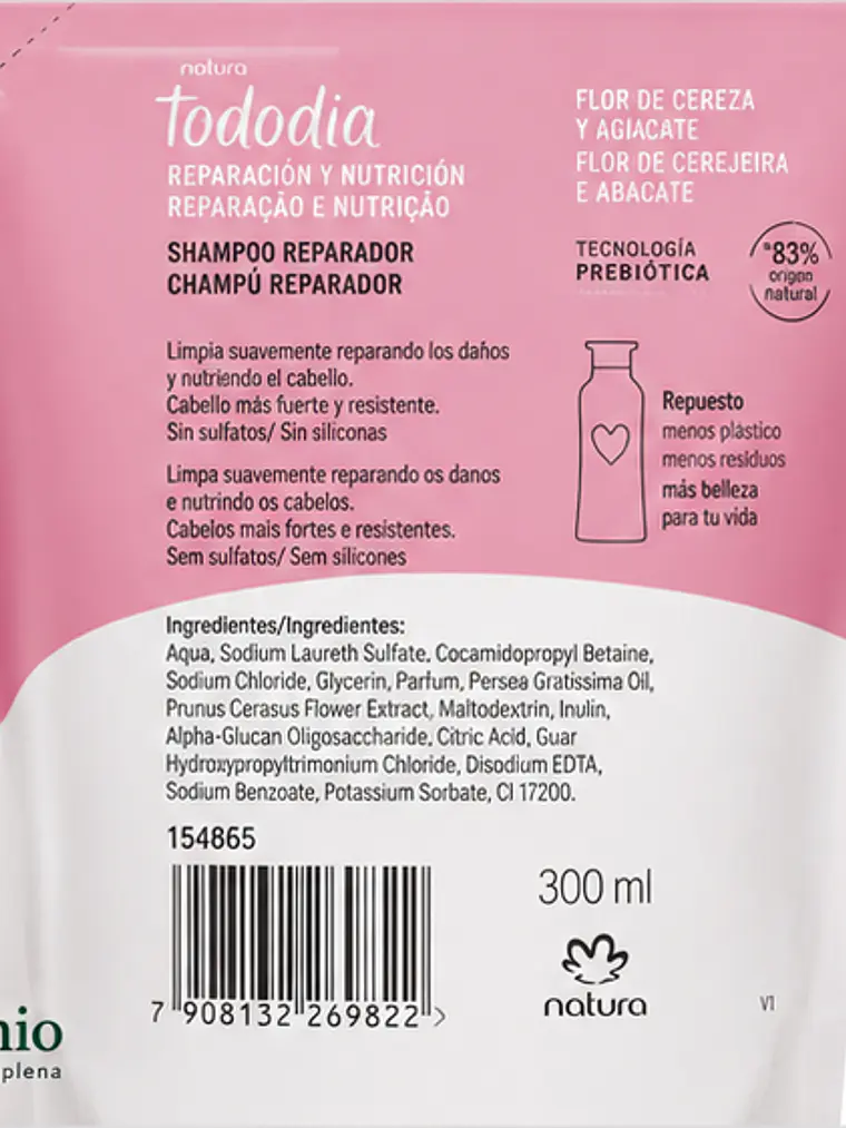 Repuesto Shampoo Reparador Flor de Cereza y Aguacate 300 ml 4