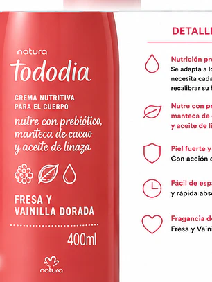 Tododia Crema Corporal Fresa y Vainilla Dorada 400 ml