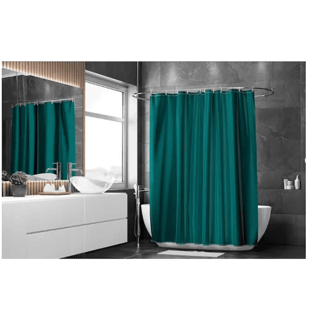 Cortina De Baño 100% Impermeable + 12 Ganchos/argollas Verde 
