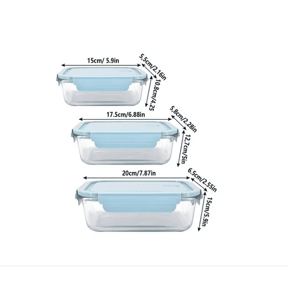 Set 3 Taper Fuente Vidrio Hermética Horno Refri Micro AZUL 6