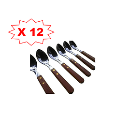 Set 12 Cucharas Acero Inoxidable Cubiertos Madera Cocina