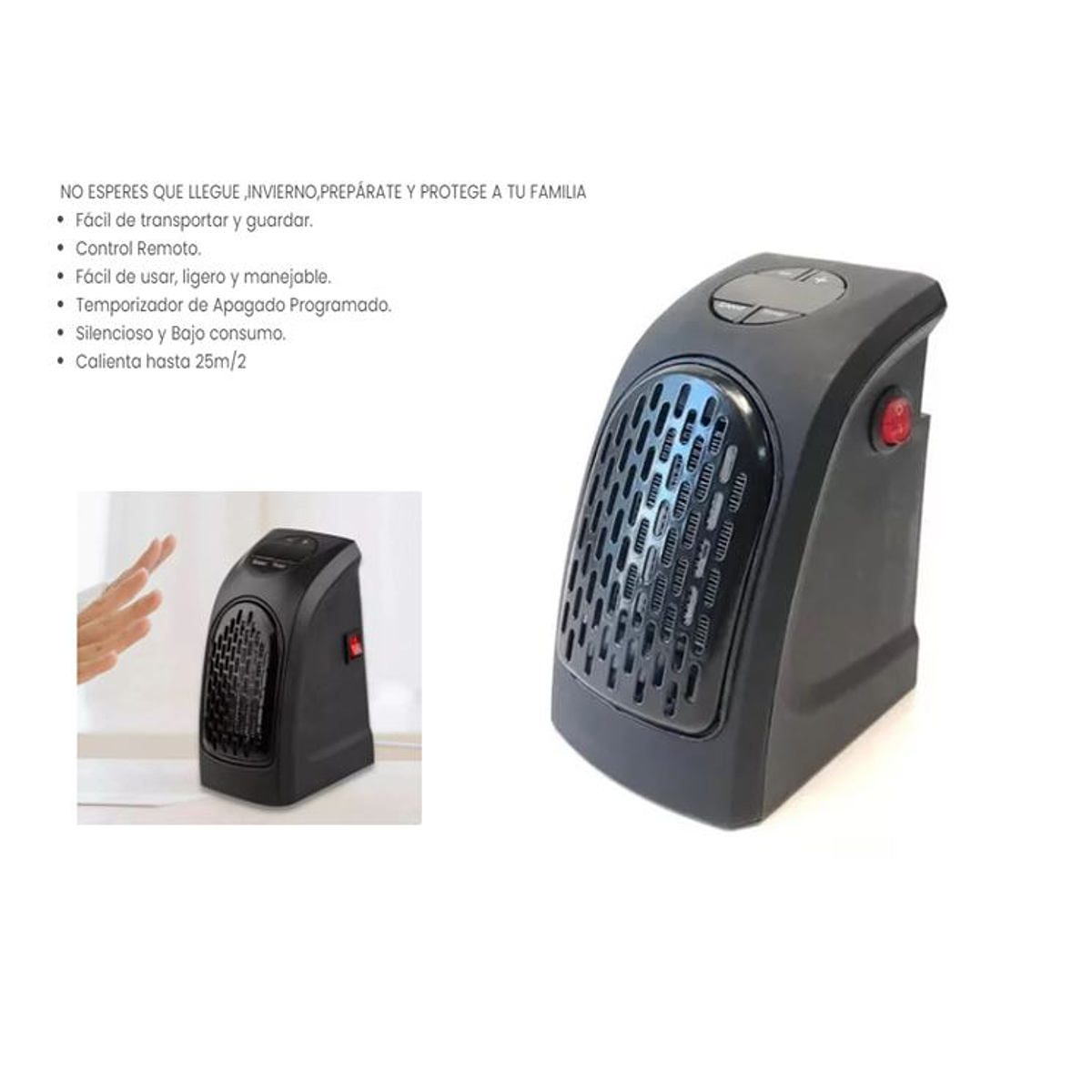 Calefactor portatil de enchufe bajo consumo, ligero y fácil de