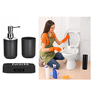 Set Baño 4 Piezas Taza Jabonera Dispensador Escobilla 1