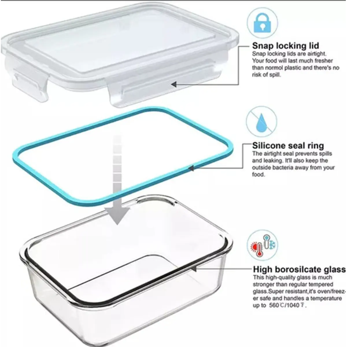 Set 3 Tupper Herméticos De Vidrio Para Comida Taper Comida