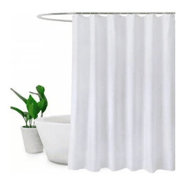 Cortina De Baño Blanca 100% Impermeable +12 Argollas Blancas 2