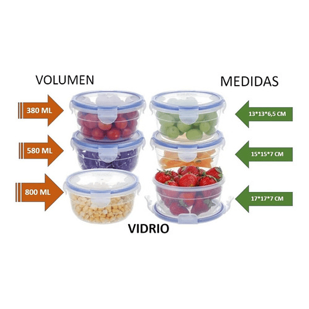 Set 3 Taper De Vidrio Hermético Tupper Contenedor Comida  4