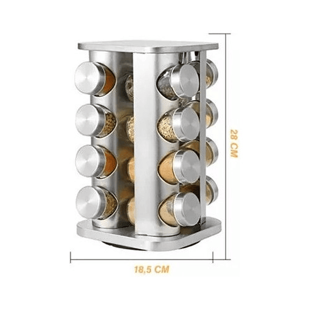 Condimentero Especiero Metalico Rack Giratorio + 16 Frascos 2