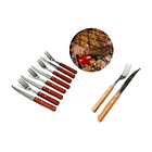 Set 6 Tenedores Y 6 Cuchillos Sierra Asado Madera Parrilla 3