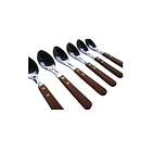 Set 6 Cucharas Acero Inoxidable Cubiertos Madera Cocina 2