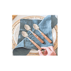 Set 6 Cucharas Acero Inoxidable Cubiertos Madera Cocina 3