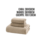 Pack 3 Toallas Baño De Cuerpo Pelo Y Cara Microfibra MARRON  2