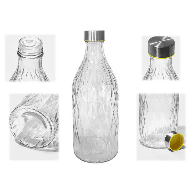 Botella Agua Textura Vidrio Y Tapa Rosca 1000ml Hermética 4