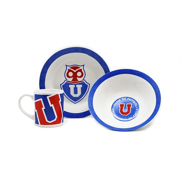  Universidad De Chile Set Desayuno 3 Piezas Plato Bowl Tazón 3