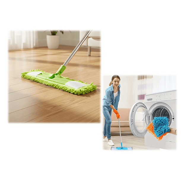 Trapeador Microfibra Plano Con Paño Lavable Hogar Colores 7