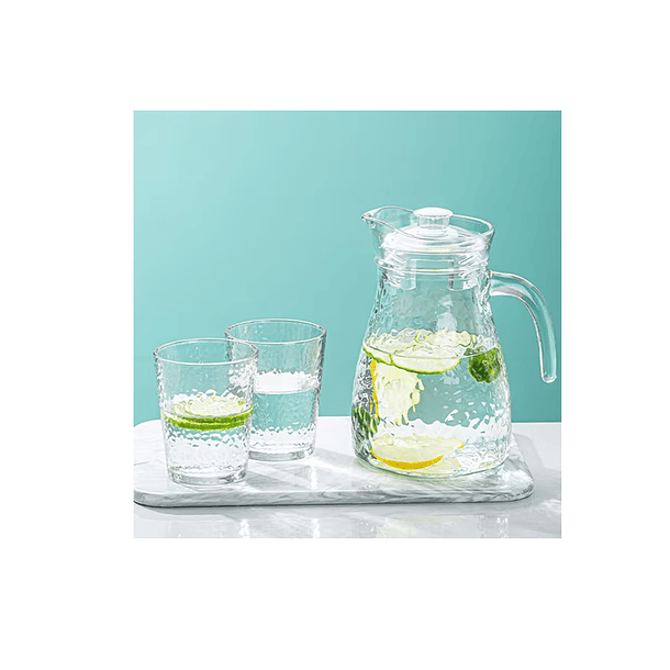 Jarra De Vidrio Transparente + 2vasos Bebidas Frias Vidrio 2