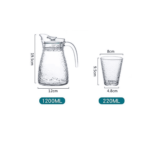 Jarra De Vidrio Transparente + 2vasos Bebidas Frias Vidrio 6