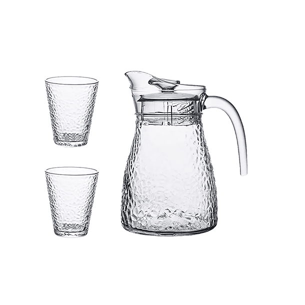Jarra De Vidrio Transparente + 2vasos Bebidas Frias Vidrio 1