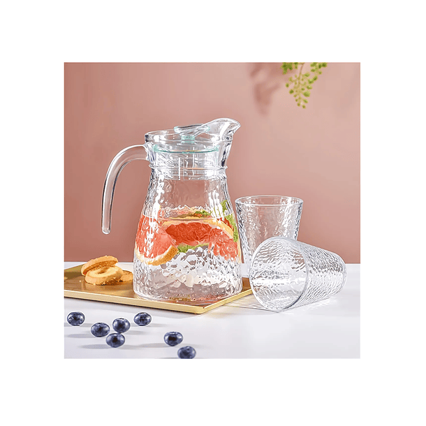 Jarra De Vidrio Transparente + 2vasos Bebidas Frias Vidrio 8