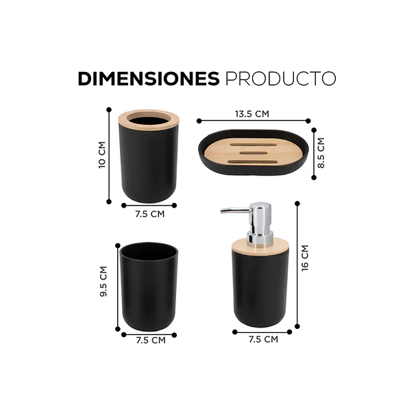 Set De Baño 4 Piezas Ducha Elegante Bambu Dispensadores 4