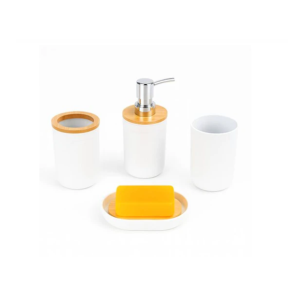 Set De Baño 4 Piezas Ducha Elegante Bambu Dispensadores 2