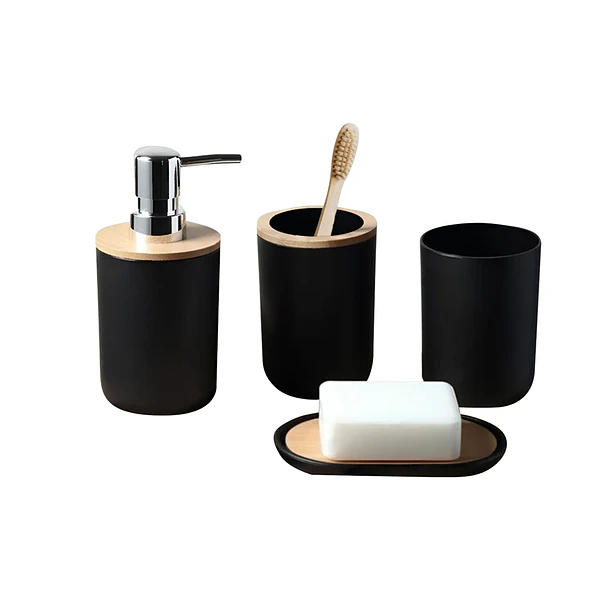 Set De Baño 4 Piezas Ducha Elegante Bambu Dispensadores 6