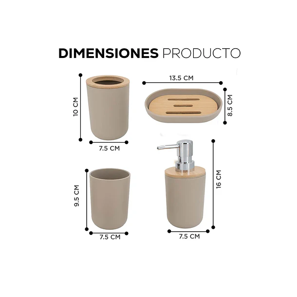 Set De Baño 4 Piezas Ducha Elegante Bambu Dispensadores 7