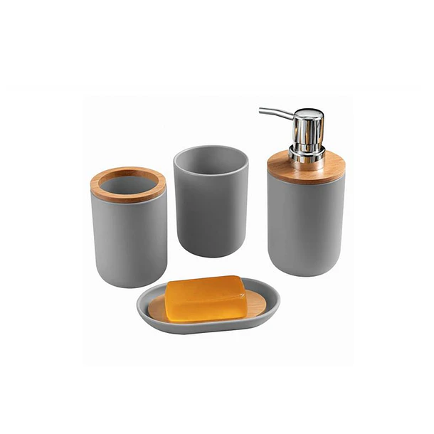 Set De Baño 4 Piezas Ducha Elegante Bambu Dispensadores 1