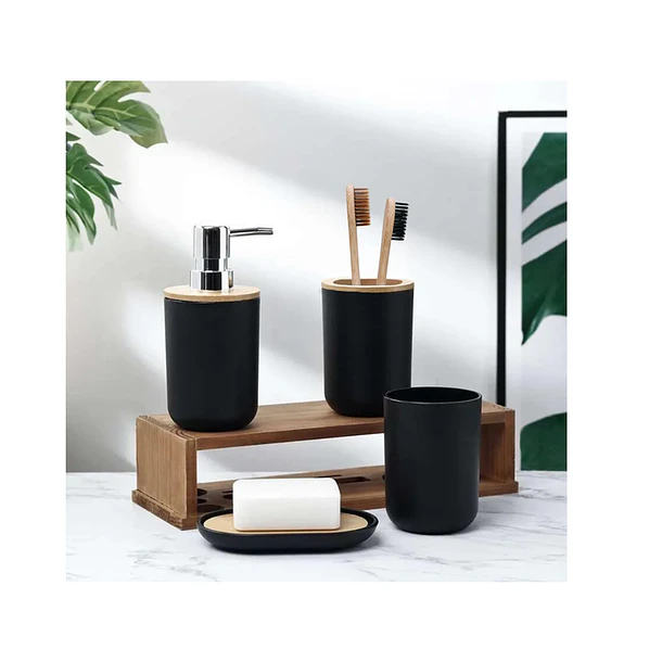 Set De Baño 4 Piezas Ducha Elegante Bambu Dispensadores 8