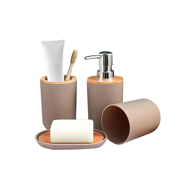 Set De Baño 4 Piezas Ducha Elegante Bambu Dispensadores 3