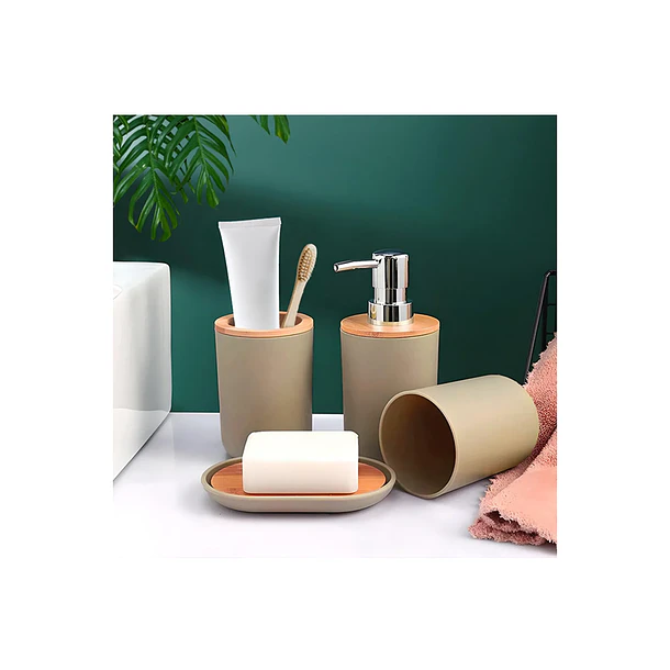 Set De Baño 4 Piezas Ducha Elegante Bambu Dispensadores 9