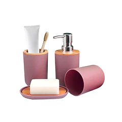 Set De Baño 4 Piezas Ducha Elegante Bambu Dispensadores- COPIA