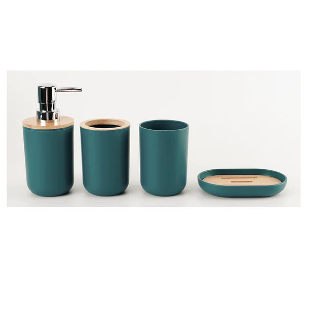 Set De Baño 4 Piezas Ducha Elegante Bambu Dispensadores- COPIA 4