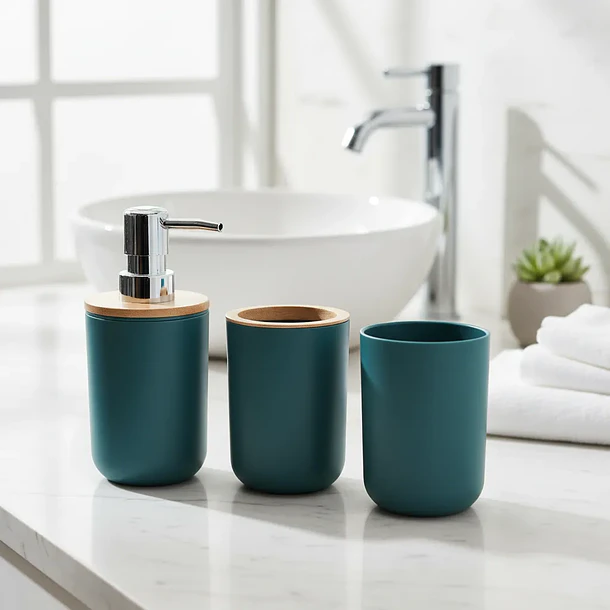 Set De Baño 4 Piezas Ducha Elegante Bambu Dispensadores- COPIA 5