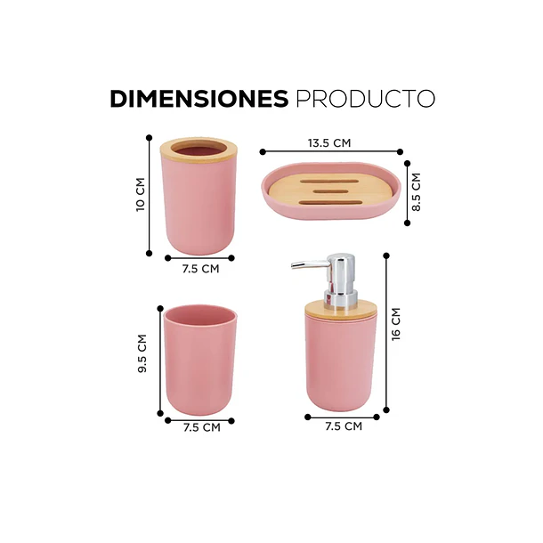 Set De Baño 4 Piezas Ducha Elegante Bambu Dispensadores- COPIA 6