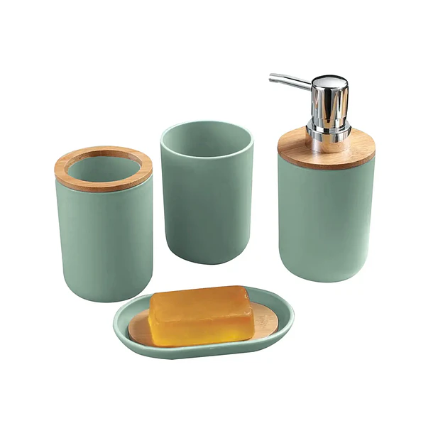 Set De Baño 4 Piezas Ducha Elegante Bambu Dispensadores- COPIA 3
