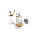 Set De Baño 4 Piezas Ducha Elegante Bambu Dispensadores Dise 1