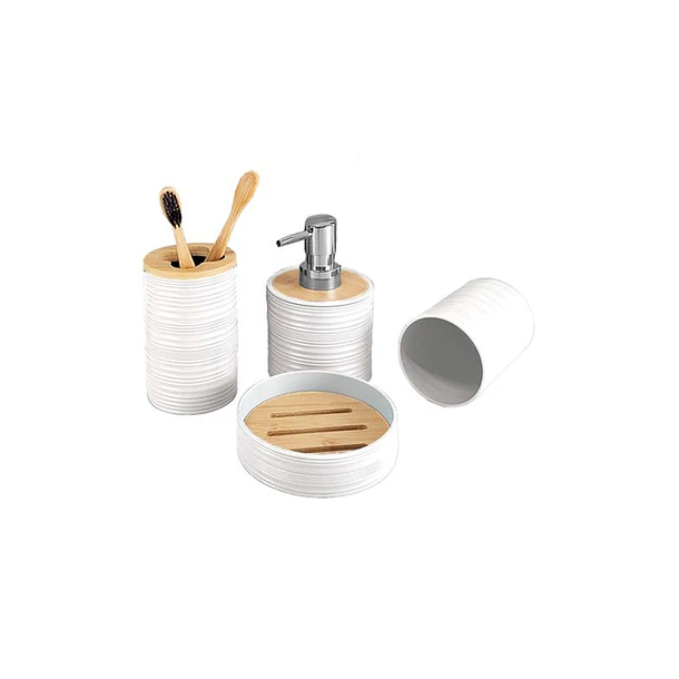 Set De Baño 4 Piezas Ducha Elegante Bambu Dispensadores Dise 1