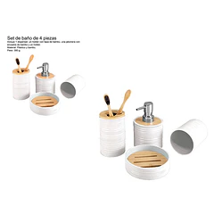 Set De Baño 4 Piezas Ducha Elegante Bambu Dispensadores Dise
