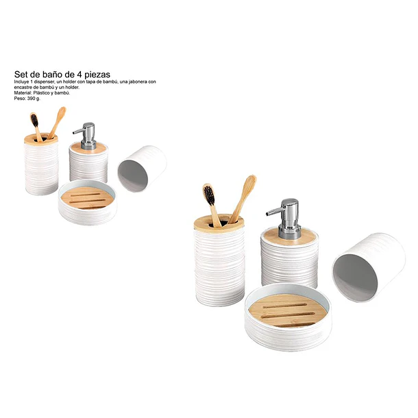 Set De Baño 4 Piezas Ducha Elegante Bambu Dispensadores Dise 2