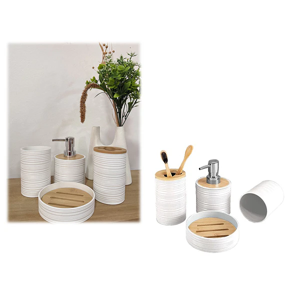 Set De Baño 4 Piezas Ducha Elegante Bambu Dispensadores Dise 4