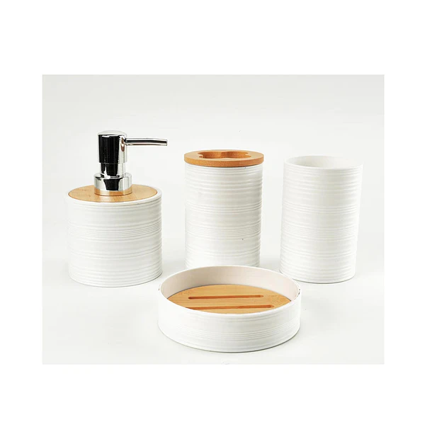 Set De Baño 4 Piezas Ducha Elegante Bambu Dispensadores Dise 5